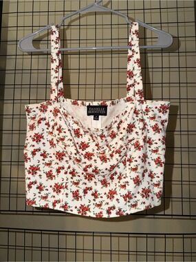 DANIELLE BERNSTEIN White Crop Tank with Red Rose Print